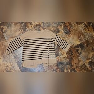 Womens size large LOFT brand 3/4 length sleeve knit top brown and black striped